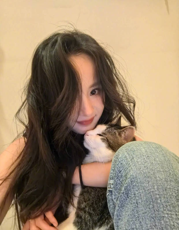 杨幂晒立夏美照，和猫咪贴贴好有爱插图