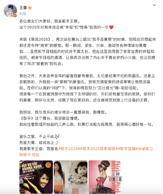 王蓉宣布参加《歌手2025》：这个舞台我一直很向往插图