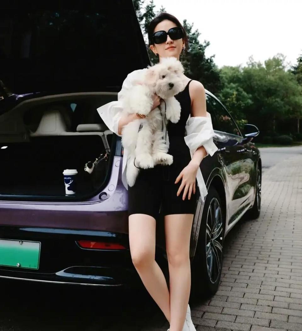 刘亦菲素颜蹲酒店门口哄狗，抱宠物上车的样子太真实了！插图
