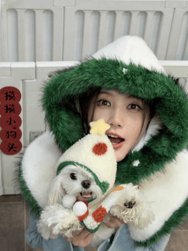 李一桐抱小狗拍照，笑得又甜又俏皮插图